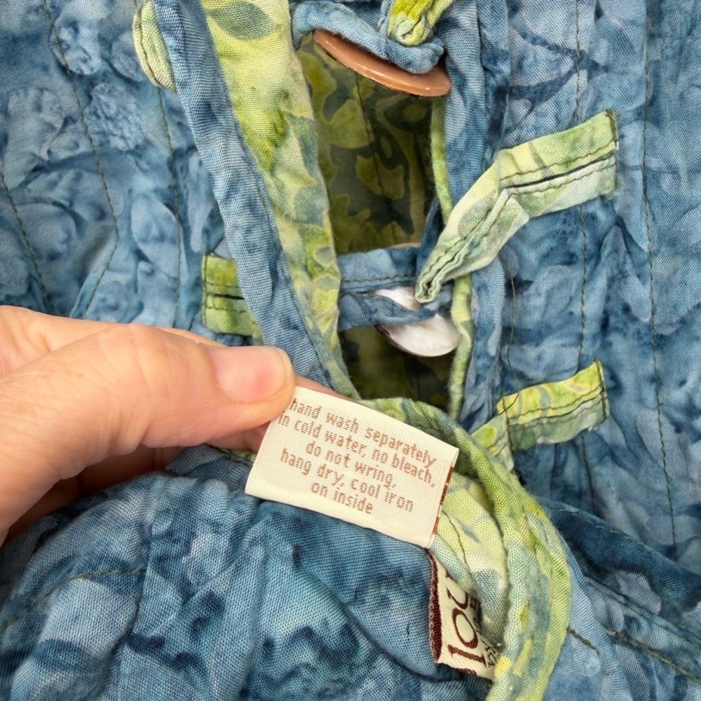 Frivolous by La Blend Reversible Quilted Batik Jacket Green Blue Floral Boho LG - Picture 13 of 13